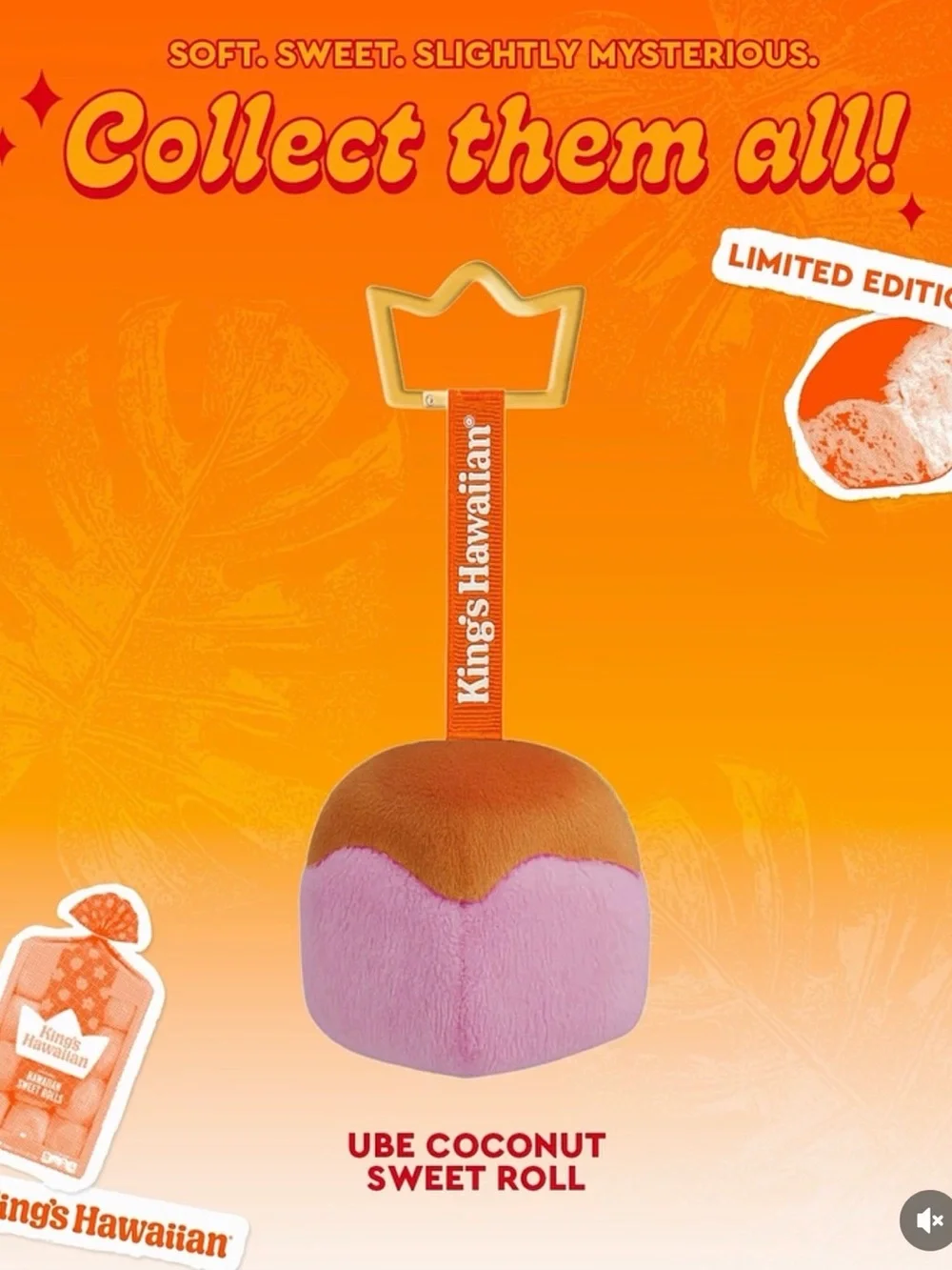 King's Hawaiian Ube Coconut Sweet Roll Plush Keychain Bag Charm - Picture 1 of 5